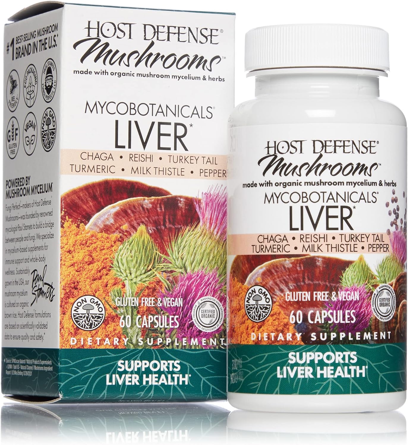 Host Defense, MycoBotanicals Liver Capsules, Supports Liver Health and Detoxification, Mushroom and Herb Supplement, 60 Capsules, Unflavored
