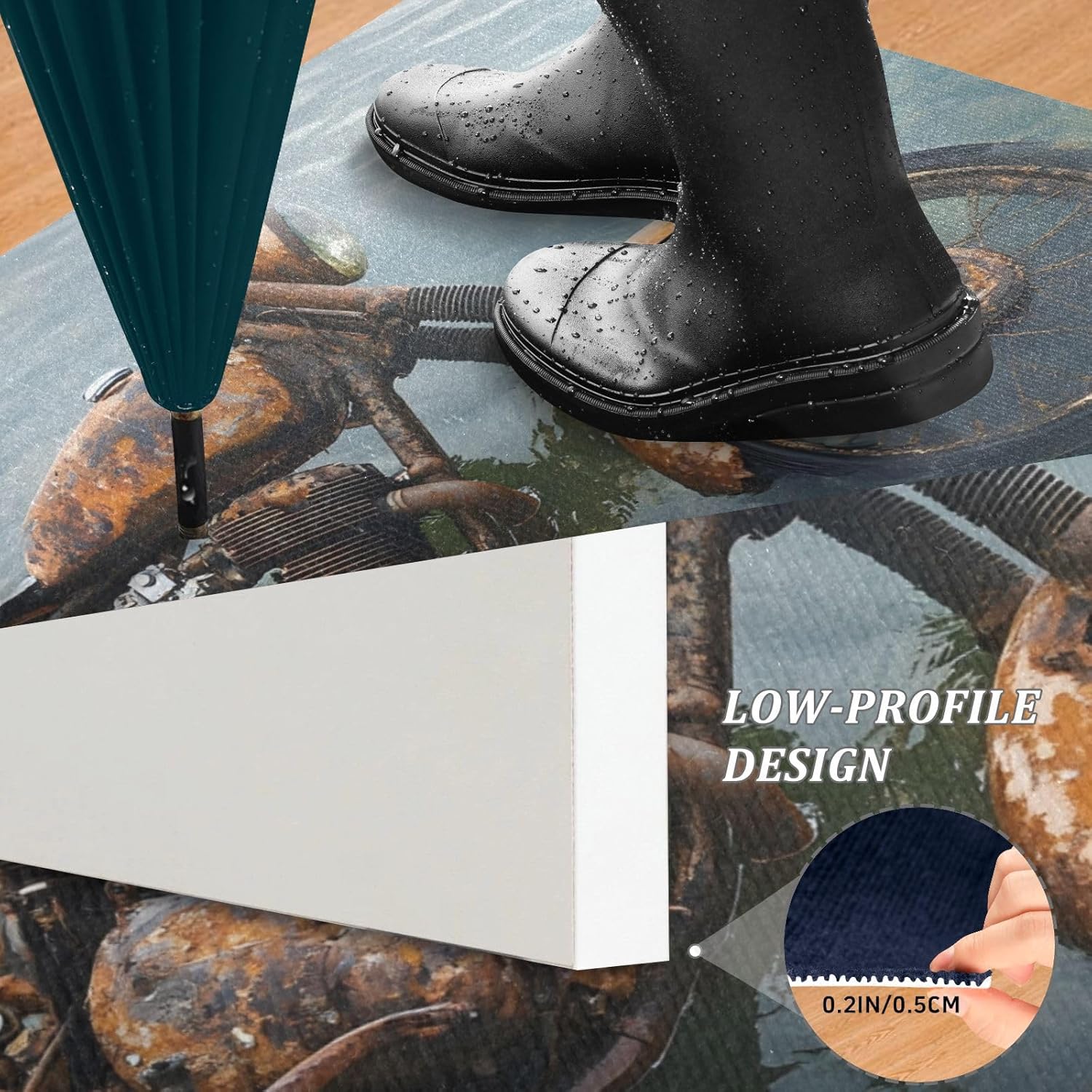 Rustic Motorcycle Front Door Mat, 32x20 in Indoor Outdoor Welcome Mats Doormat for Entrance Patio Porch Entryway Water Absorbent Low Profile Anti Slip