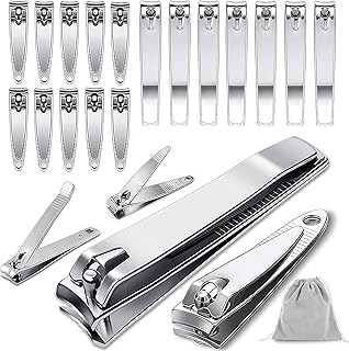 20-Pack Stainless Steel Fingernail & Toenail Nail Clippers Bulk Set - 12 Small + 8 Medium Size with Storage Pouch, Manicure Kit for Men/Women Travel, Gifts, Homeless Care Supplies