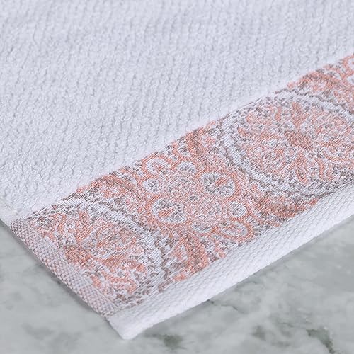 Miniatura 4 de Superior Medallion - Juego de 6 toallas de algodón, absorbentes, texturizadas, de secado rápido, para ducha, básicos de spa, color blanco liso,