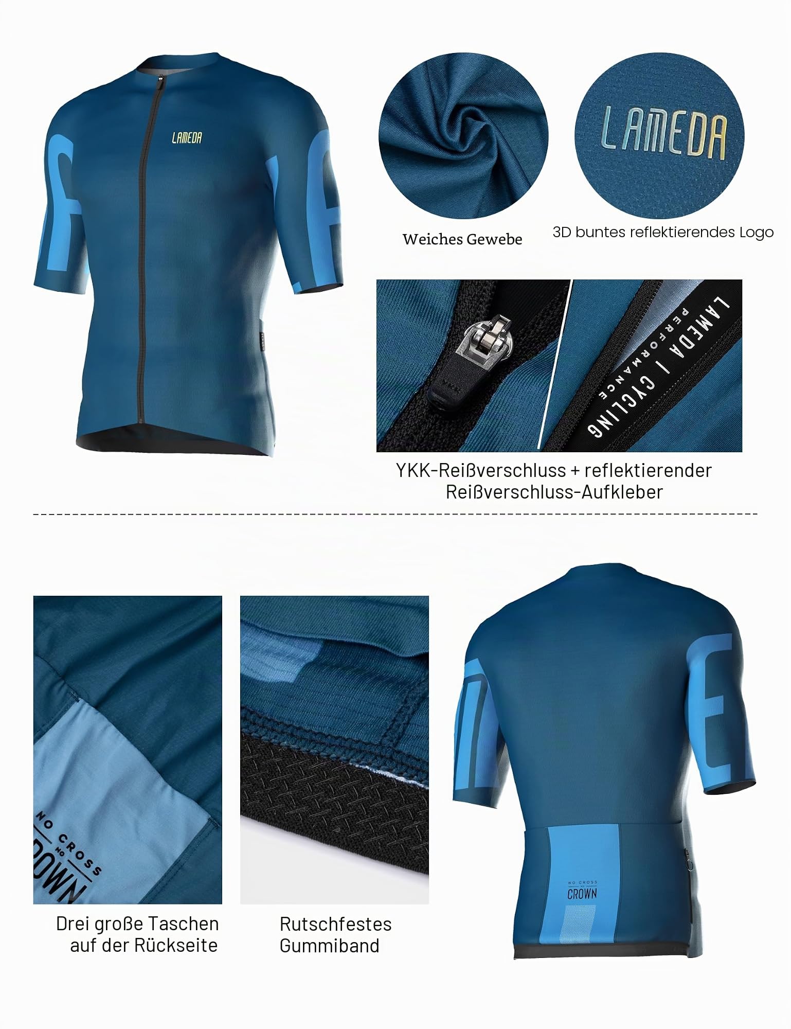 LAMEDA Men's Cycling Jersey Tight-Fitting Breathable Quick-Drying High-Elastic Cycling Top Shirt
