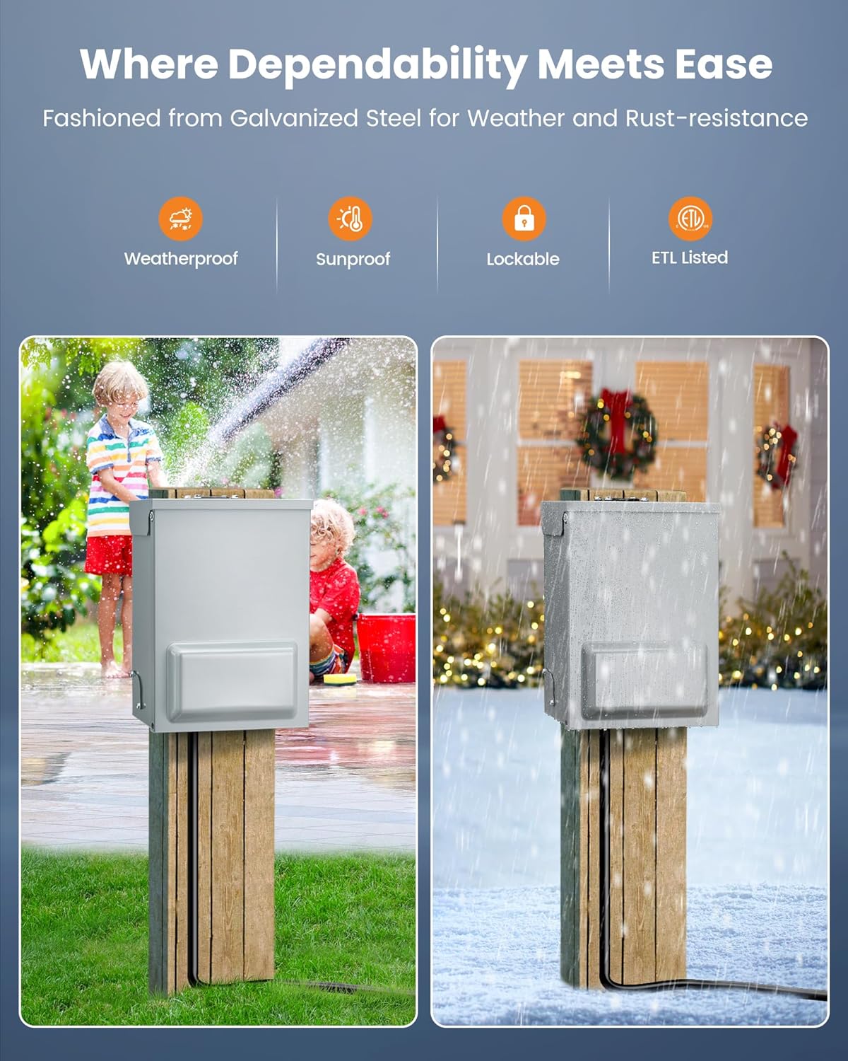 RV Outlet Box with 10800J Surge Protection, Weatherproof 20/30/50 Amp RV Electrical Panel & Breaker Box, Temporary Power Outlet Panel with Breaker, Camper, Travel Trailer, ETL Listed - Image 4