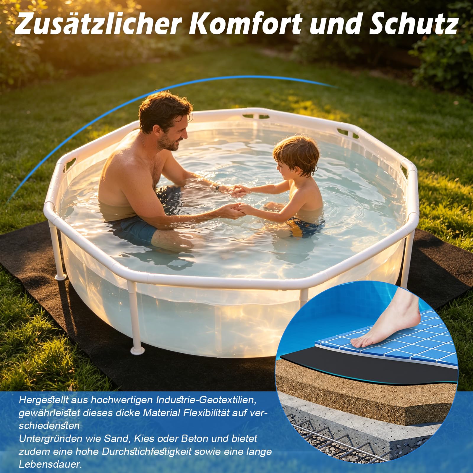 Lona de suelo para piscinas, cubierta de suelo para piscina, 400 cm cuadrada, alfombrilla de piscina plegable, resistente a los rayos UV y resistente al desgarro, lona protectora para el suelo
