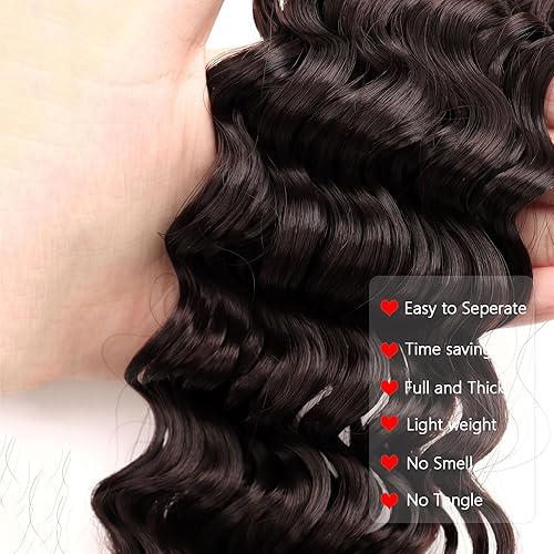 Miniatura 3 de 8 paquetes de 28 pulgadas de cabello ondulado de ganchillo de onda profunda para mujeres negras, extensiones de cabello sintético rizado de