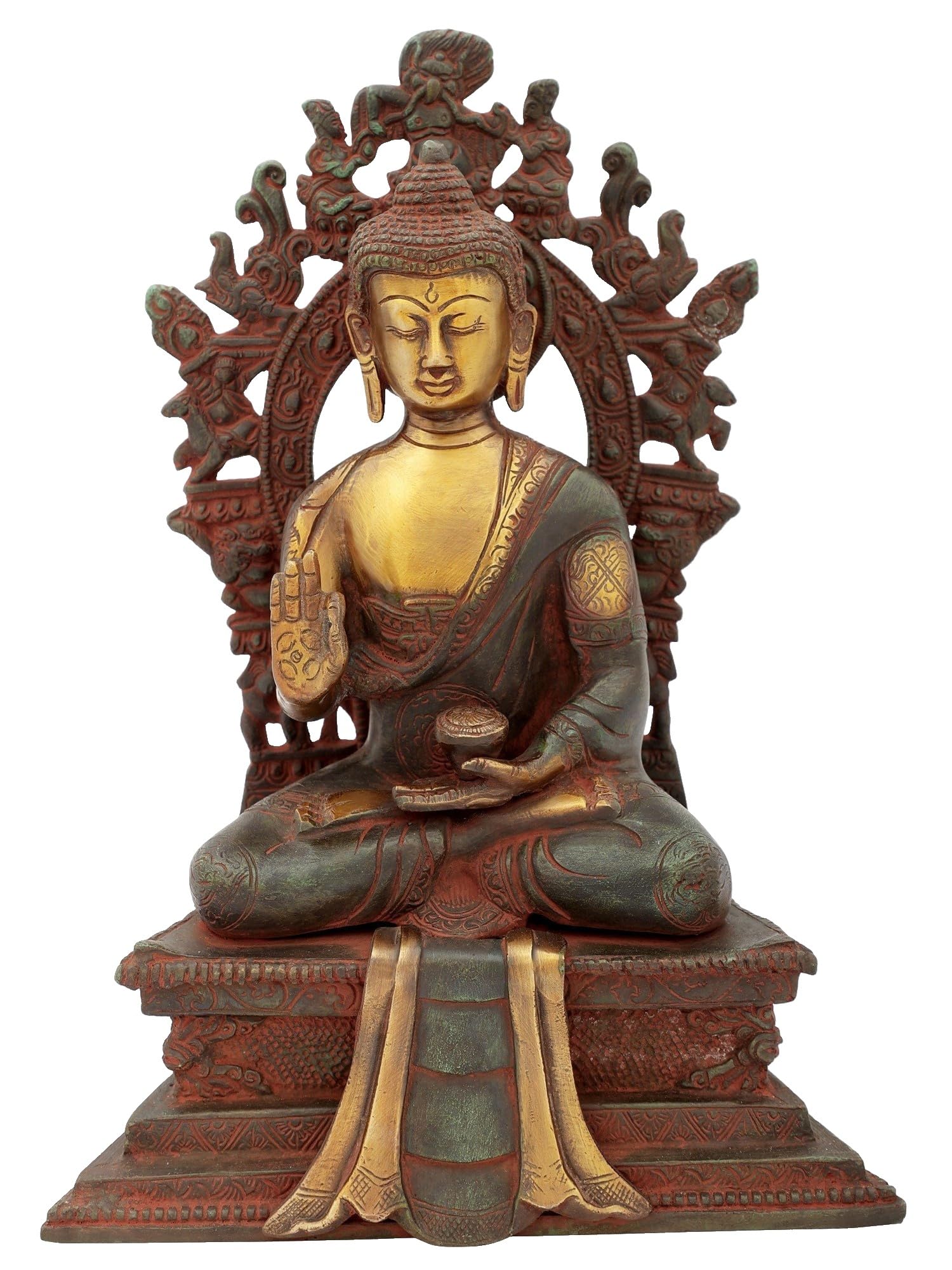 Statue de Bouddha en laiton fait main : trône des lumières chic pour salon