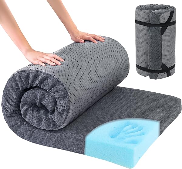 HOMBYS Memory Foam Camping Mattress Pad,Portable Sleeping Pad for Adult,Waterproof Cot Mattress,Roll Up Floor Mattress,F