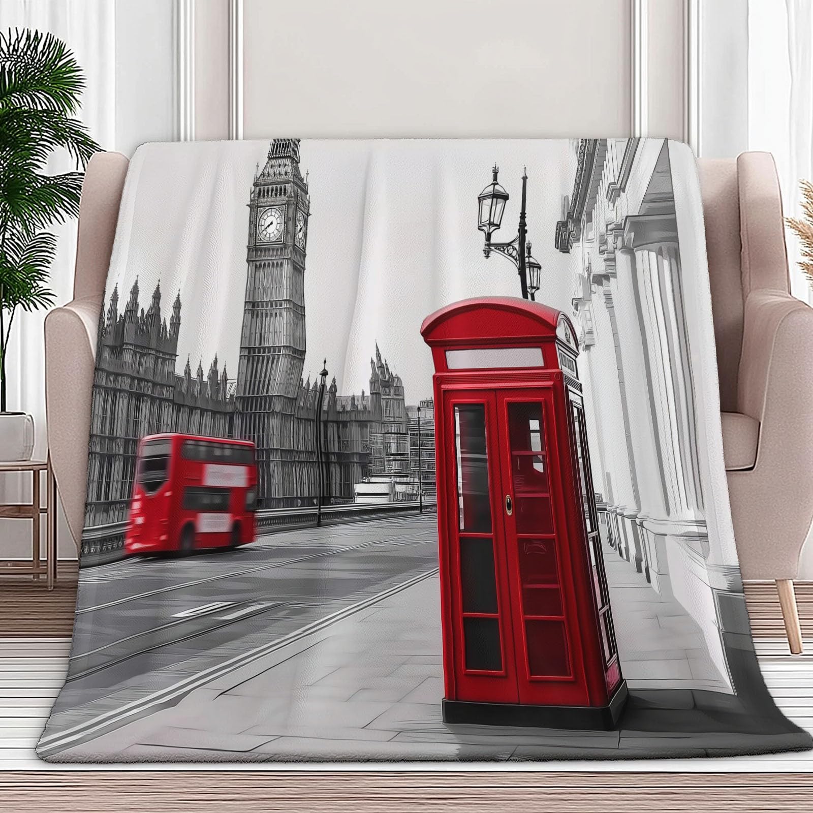 Coperta moderna con stampa London Streets, 200 x 200 cm, in morbido pile grigio, comoda e leggera, in flanella felpata, per letto, divano, perfetta per adulti e bambini, decorazione per la casa e