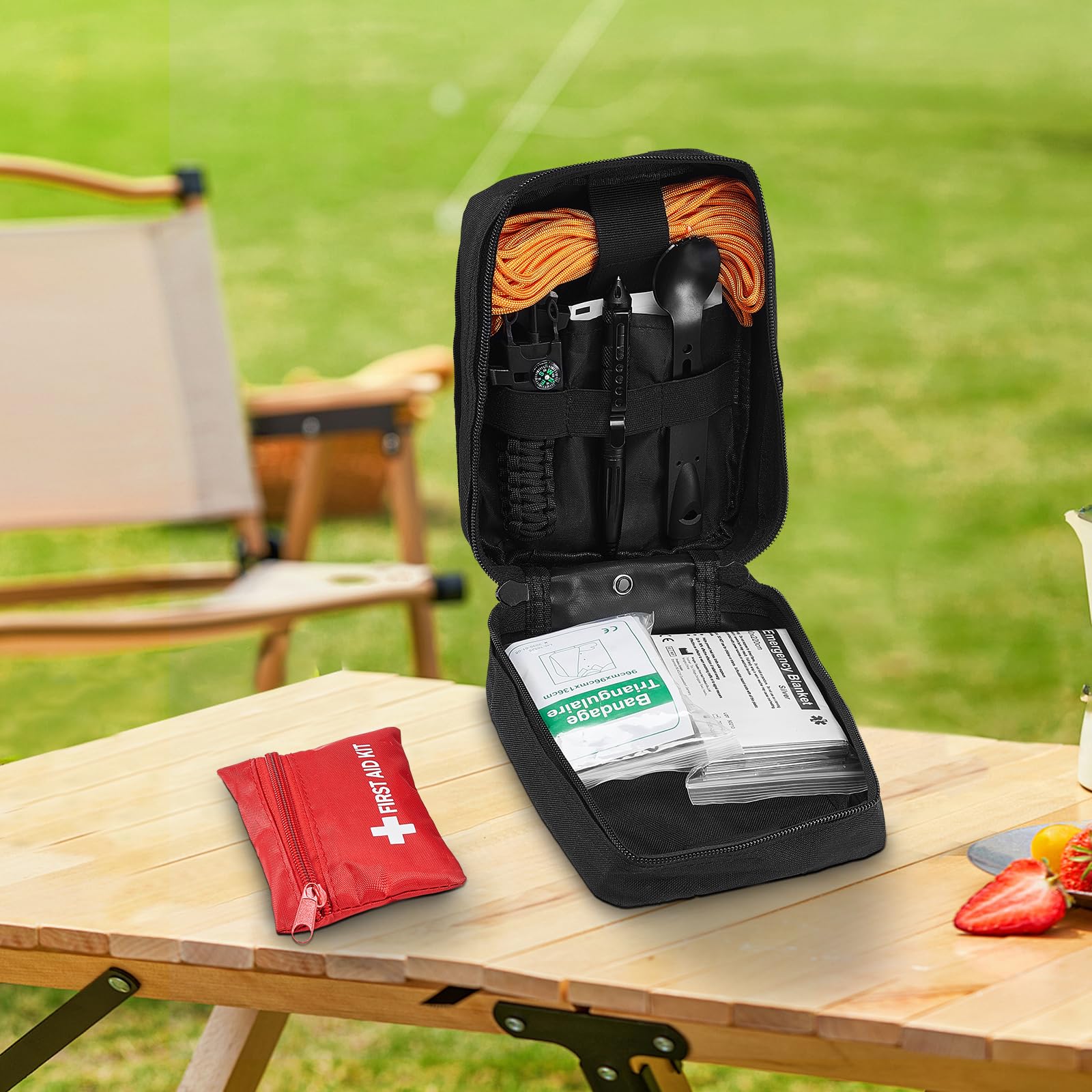 VEVOR Botiquín de Primeros Auxilios, Bolsa de Primeros Auxilios para Traumatismos de Nailon 600D 210 x 150 x 110 mm con 250 Piezas de Suministros Médicos para Deportes y Emergencias al Aire Libre
