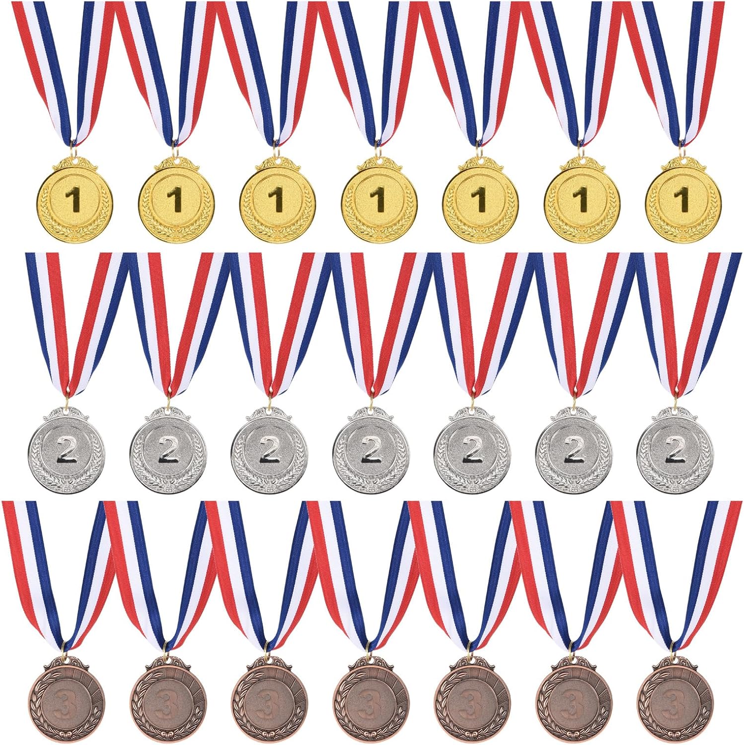 YOKIVE 96 Pcs Gold Silver Bronze Award Metals, Game Award Medals 1st 2nd 3rd Prize with Neck Ribbon for Sport Competition Play (Multicolor, 2-Inches)