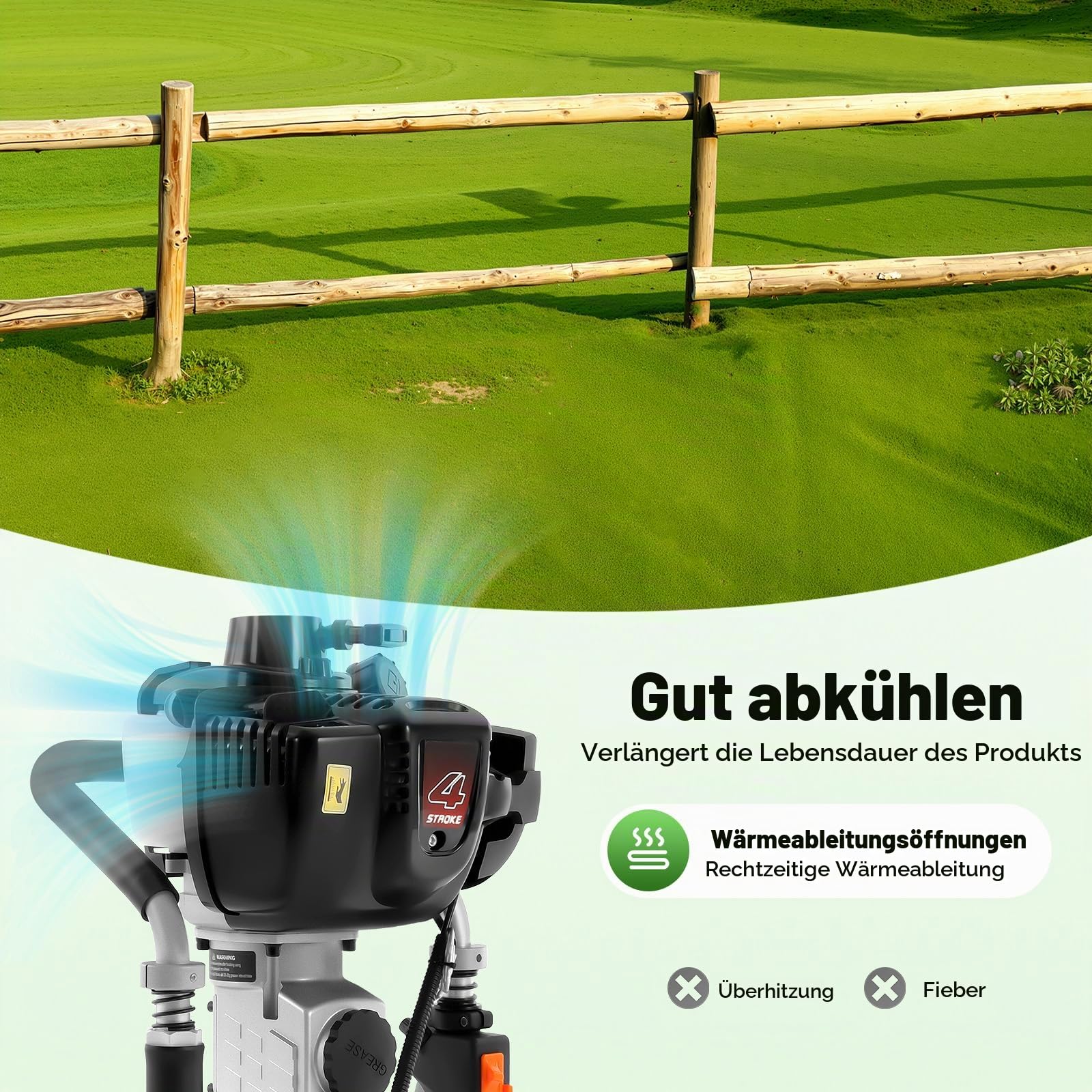 Benzin Pfahlramme, 1200W 37.7CC 4-Takt Rammen RammgeräT Stapeltreiber, 8500RPM Gasbetriebener T-Pfostentreiber HandgefüHrte Ramme FüR Gartenbau, Zaunbau, Bauwesen