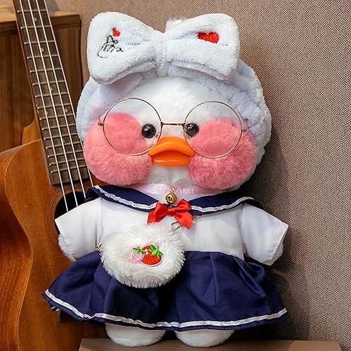 Miniatura 3 de Lindo juego de juguetes de peluche de pato con 9 piezas de ropa de peluche, pato blanco con anteojos, regalos de pato Kawaii para niños