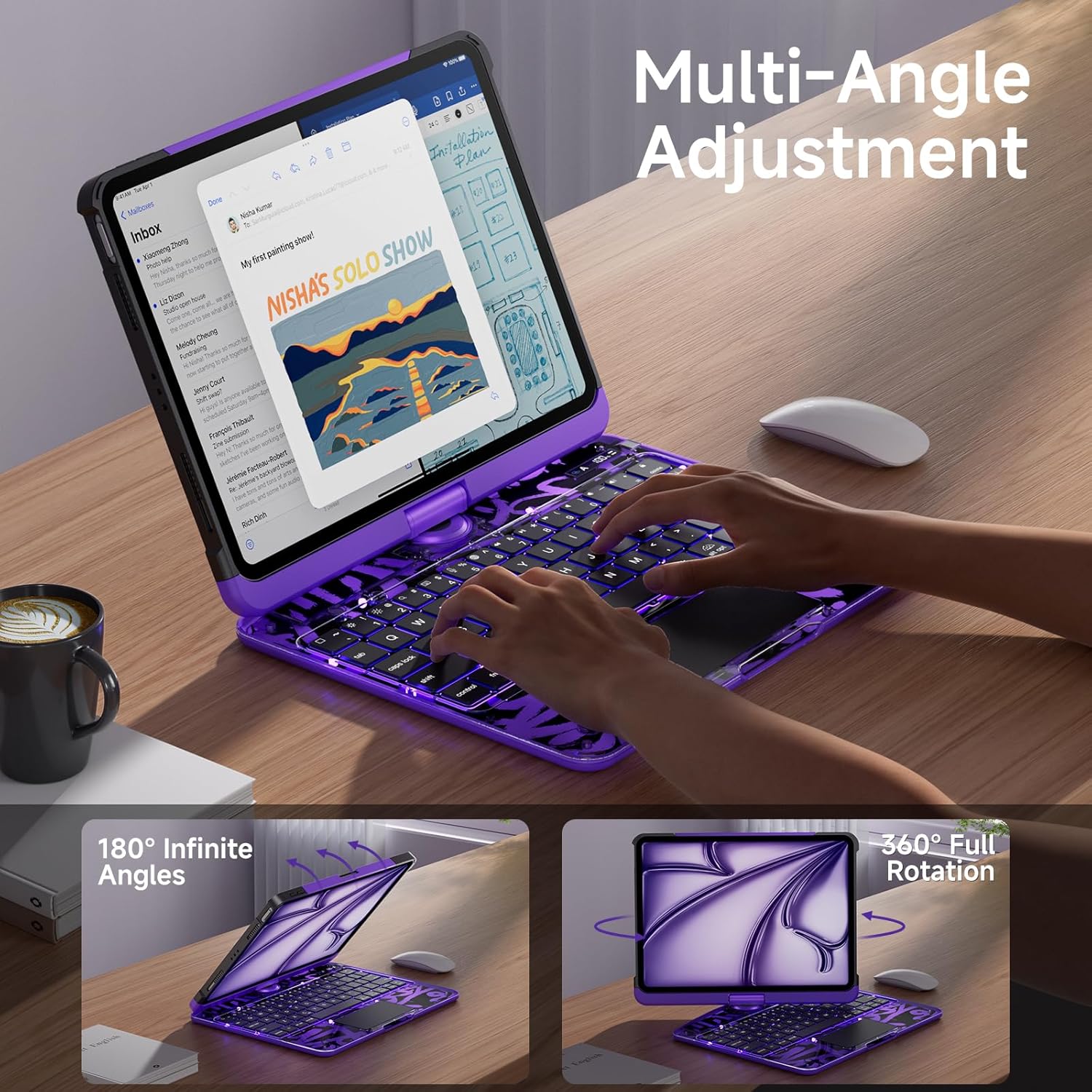 2026 Latest Keyboard Case for iPad 11th Gen 11 Inch (A16, 2025) & iPad 10th Gen 10.9 Inch (2022), Wireless Bluetooth Keyboard with Multi-Touch Trackpad & Pencil Holder & 360° Rotation,purle