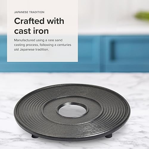 Vista 8 de Frieling Salvamanteles cuadrados de hierro fundido con pies, 6.3 pulgadas, negro, salvamanteles de cocina resistentes al calor para platos calientes