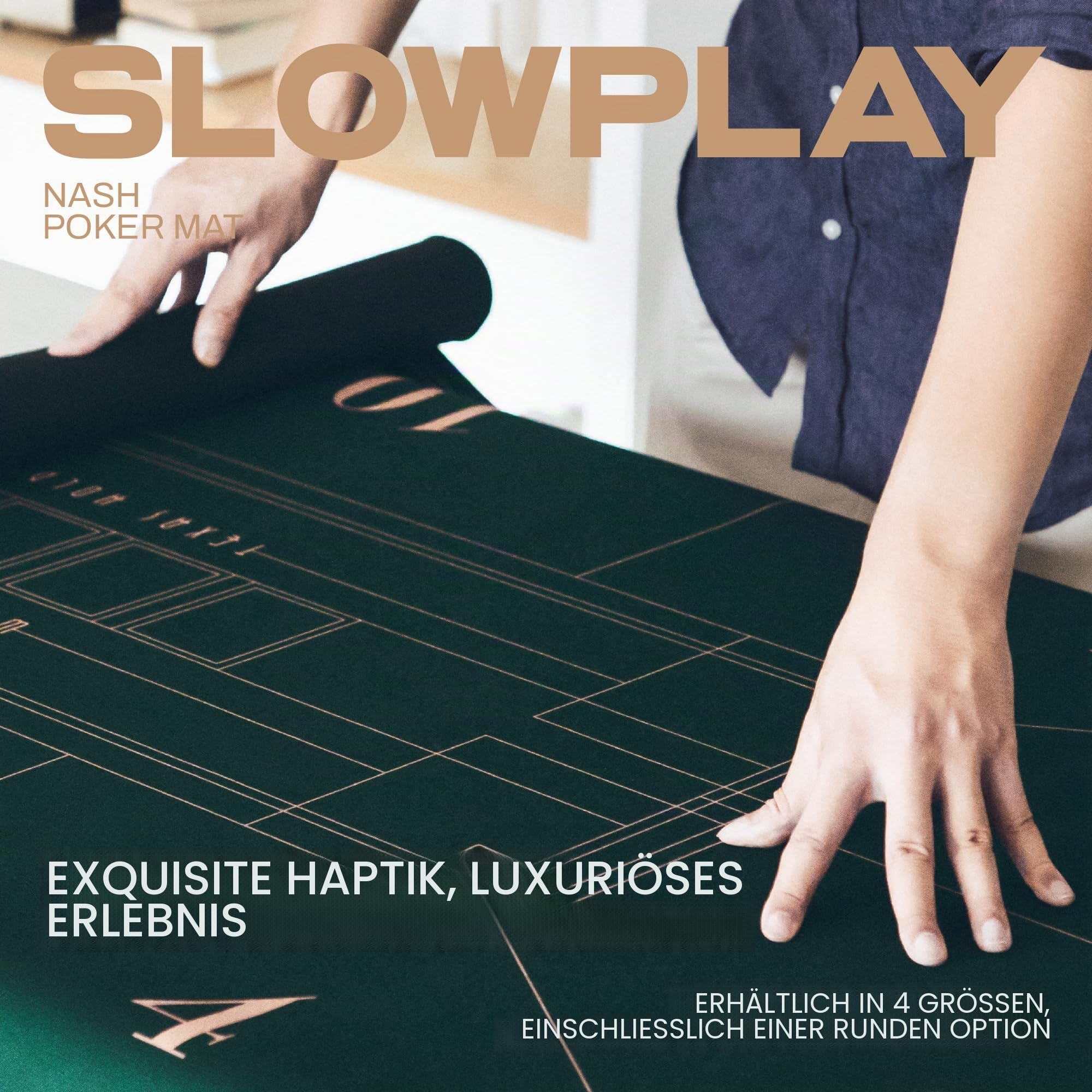 SLOWPLAY Nash Pokermatte, Ultra glatt, mobil, Art-déco-Layout | Samtig glatte Oberfläche; rutschfeste Gummibasis; gesäumte Kanten; Tragetasche; edles Art-déco-Design