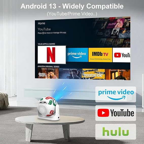 Mini Projector with WiFi and Bluetooth, Movie Projector for Bedroom Ceiling