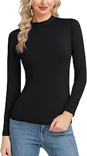 Women's Basic Long Sleeve Thermal Top Lightweight Mock Neck Shirts Slim Fit Layer Soft Top