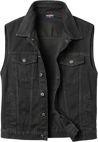 Men's Jeans Cowl Rocker Sleeveless Denim Jacket Vintage Motorcycle Vest Denim Vest with Inner Pockets for Men