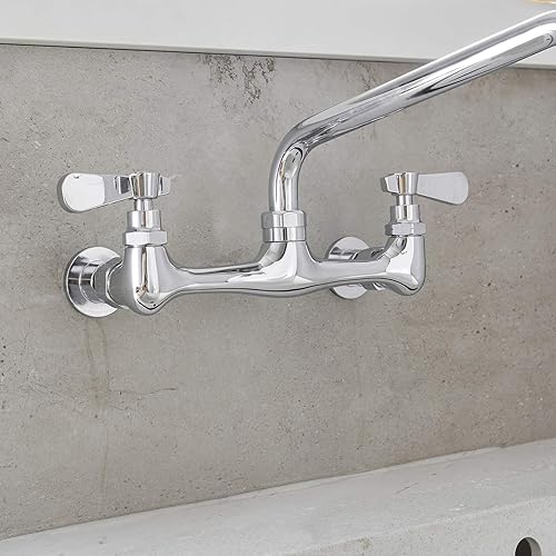 Miniatura 6 de Grifo de fregadero de cocina montado en la pared de 8 pulgadas, centros de 8 pulgadas, centros ajustables, 12 entradas hembra de 10 pulgadas,