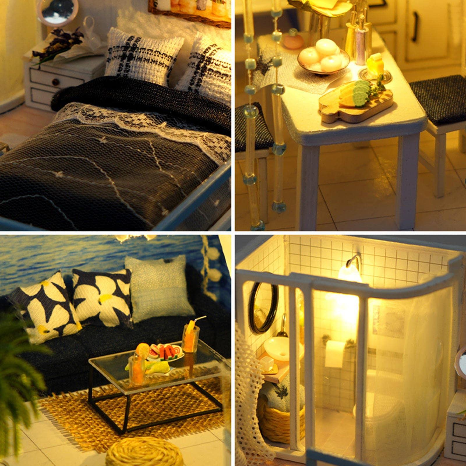 Casa delle Bambole Kit Fai da Miniatura Giocattolo Artigianale in Legno con Luci LED Hobby Creativo Manuale per Collezione Regalo Bambini