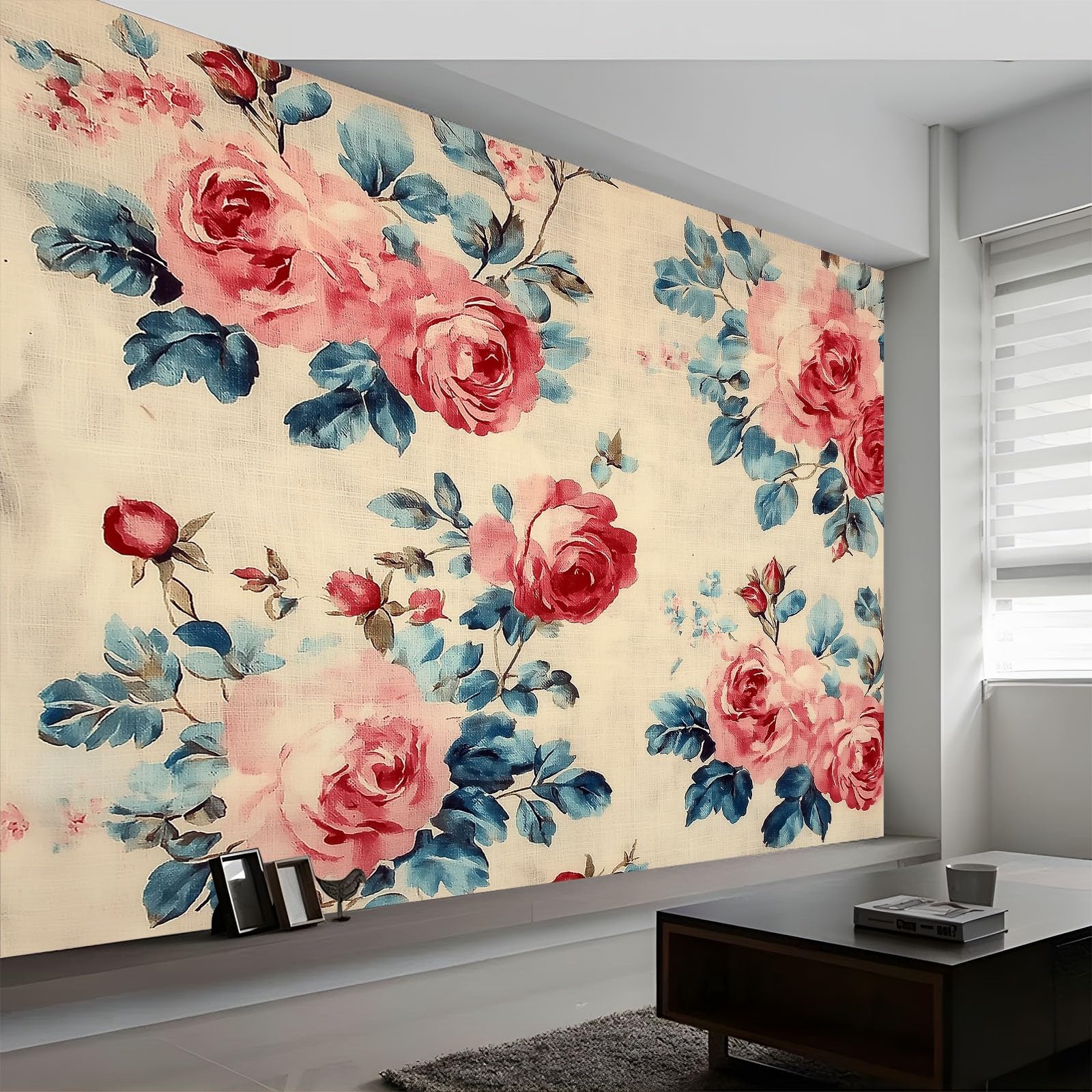 Générique Panoramiczna tapeta 500 x 280 cm kwiatowe róże vintage włóknina XXL fototapeta gobelin ścienny salon sypialnia - tapeta Trompe l'eil efekt 3D, beżowa