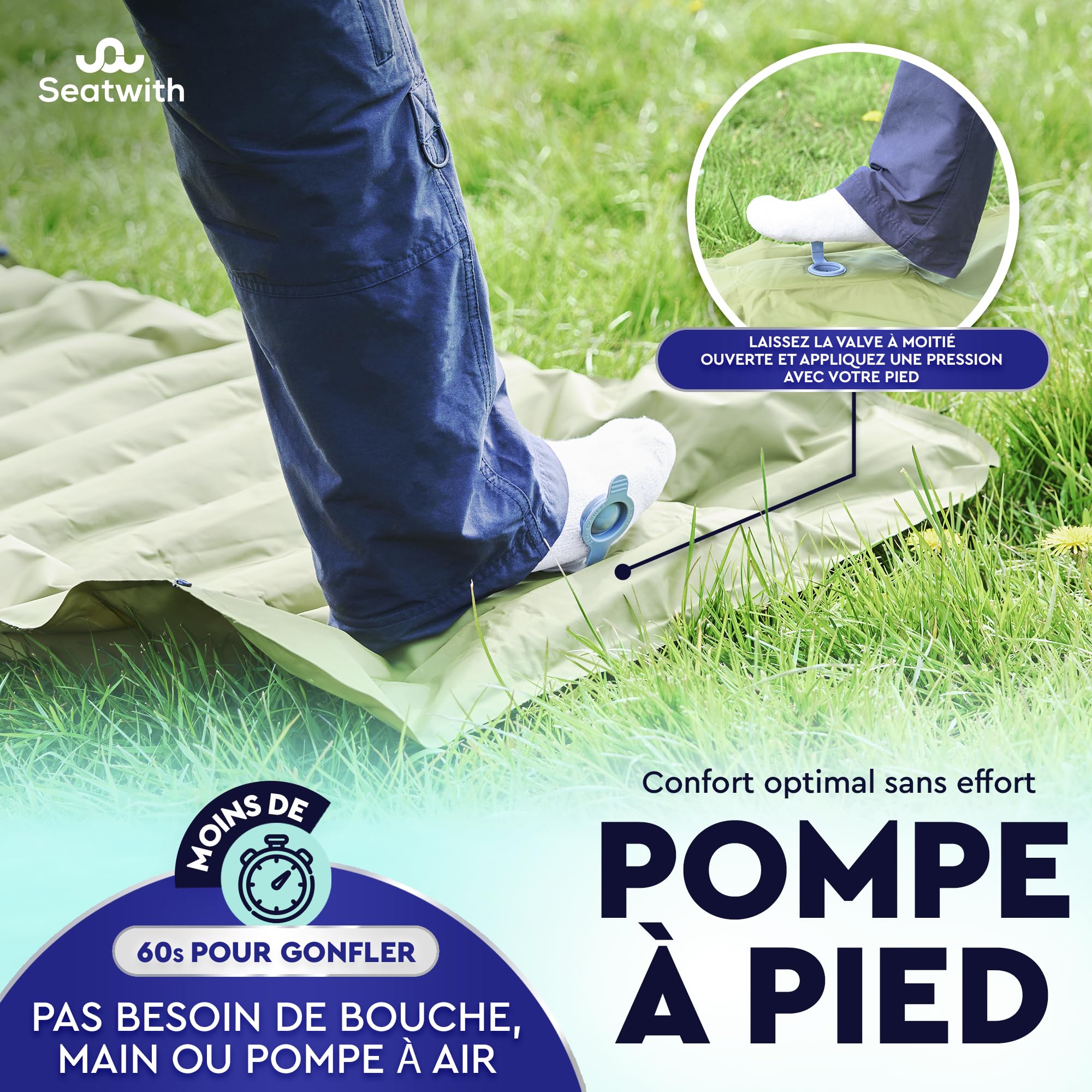 Matelas Camping autogonflant 200 x 70cm avec Oreiller intégré - Matelas Gonflable 1 Place autogonflant avec Pompe à Pied, Ultra léger et étanche