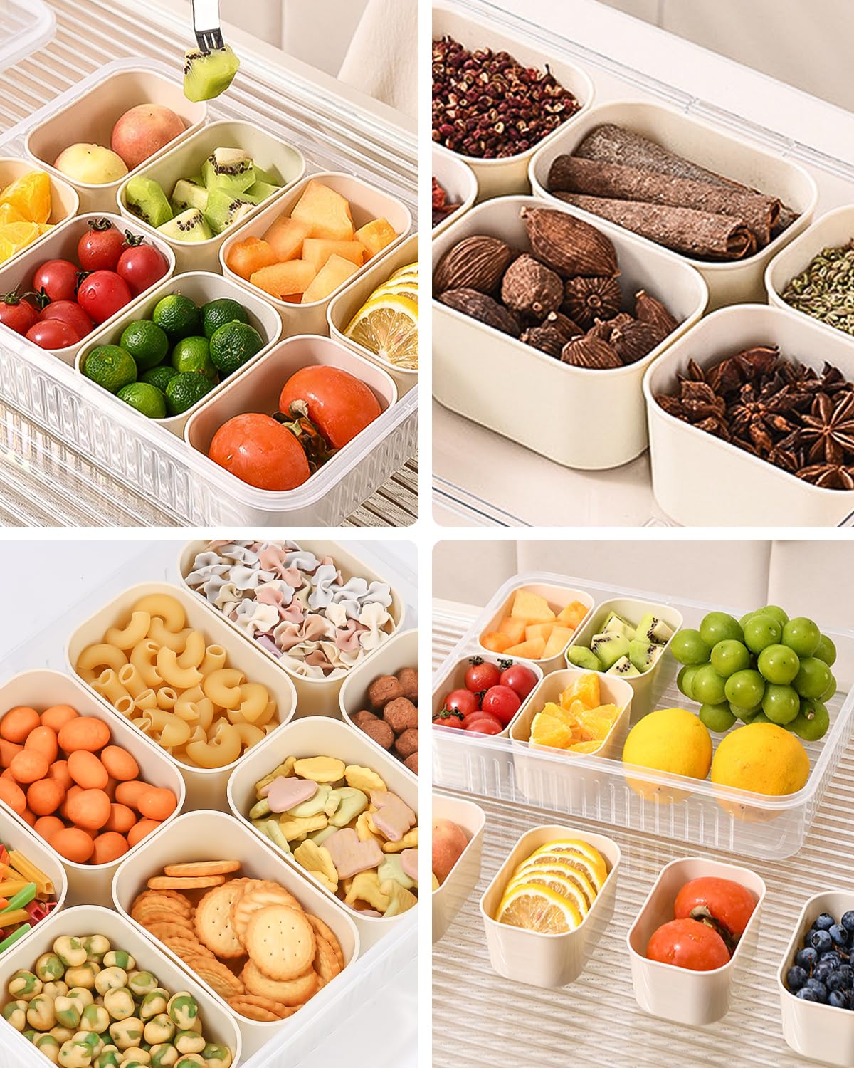 2 Packungen Snackbox mit Fächern mit 8 Gabeln, Snackteller mit Deckel mit 16 Fächern und Griffen, Snackbox mit Fächern Kinder, Wird Verwendet, um Süßigkeiten, Früchte, Kekse und Gewürze Aufzubewahren