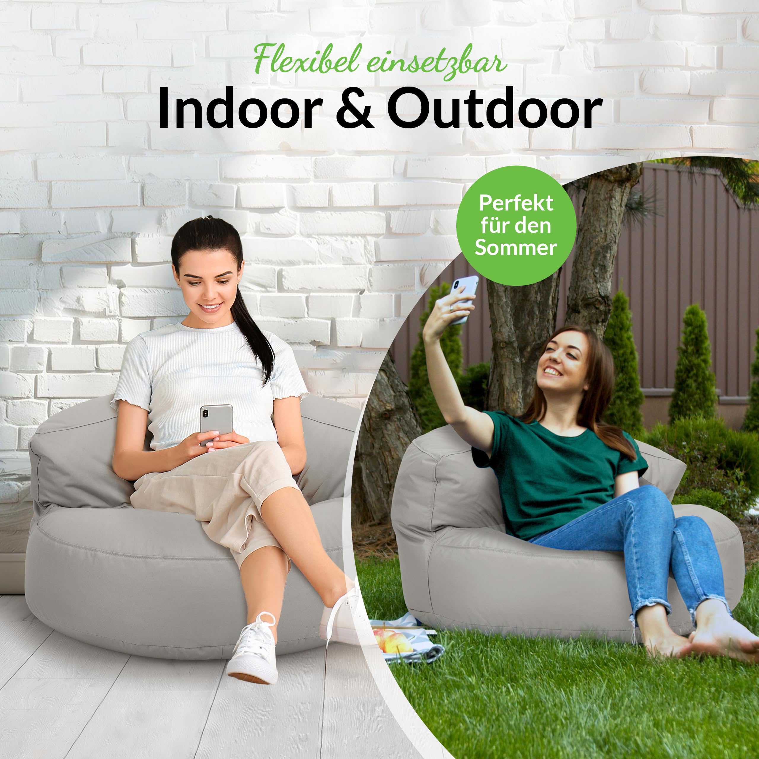 Green Bean© Canapé-Sac avec matériau de Remplissage | Lounge en Design de Pouf 90 x 50 cm avec Dossier Ergonomique & Housse Lavable | Convient pour l'intérieur et l'extérieur en Gris Clair