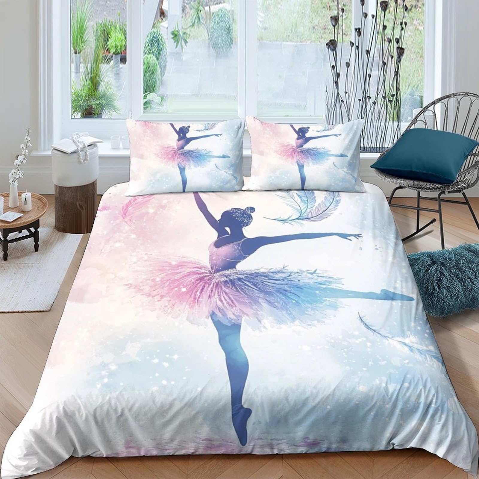 Ctjqhvkz Style-7 3D Printed Ballet Dancer Fitted Sheet Microfiber Soft Pink Blue Artistic Bed Cover For Bedroom Dorm Mattress Protection Single（135X200cm）