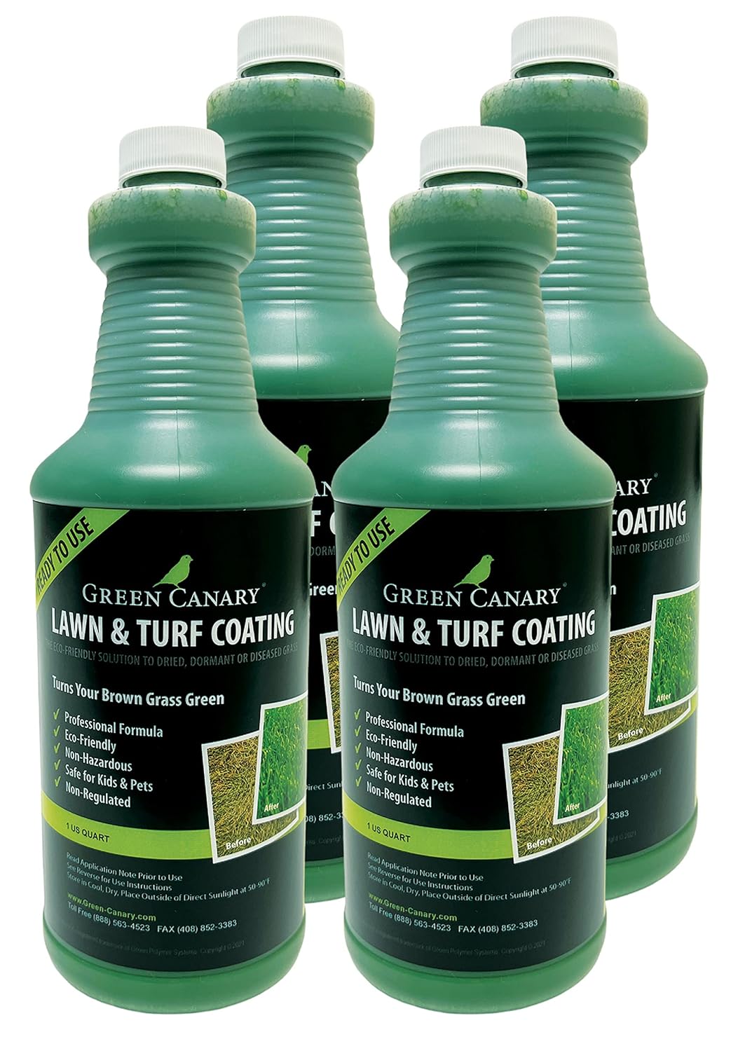 Pre-Mixed Grass Colorant - 4 Liter Bottles (More Than 1 Gallon), High Purity, Environmentally Safe, Natural Looking Turf, Green Grass Paint, Ready to Apply Grass Colorant, Made in USA
