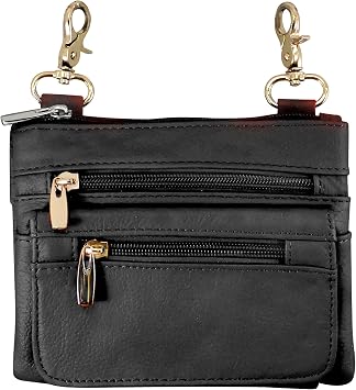 Motorcyclist Fanny Pack - Four Main Compartments, Shoulder Strap - Black