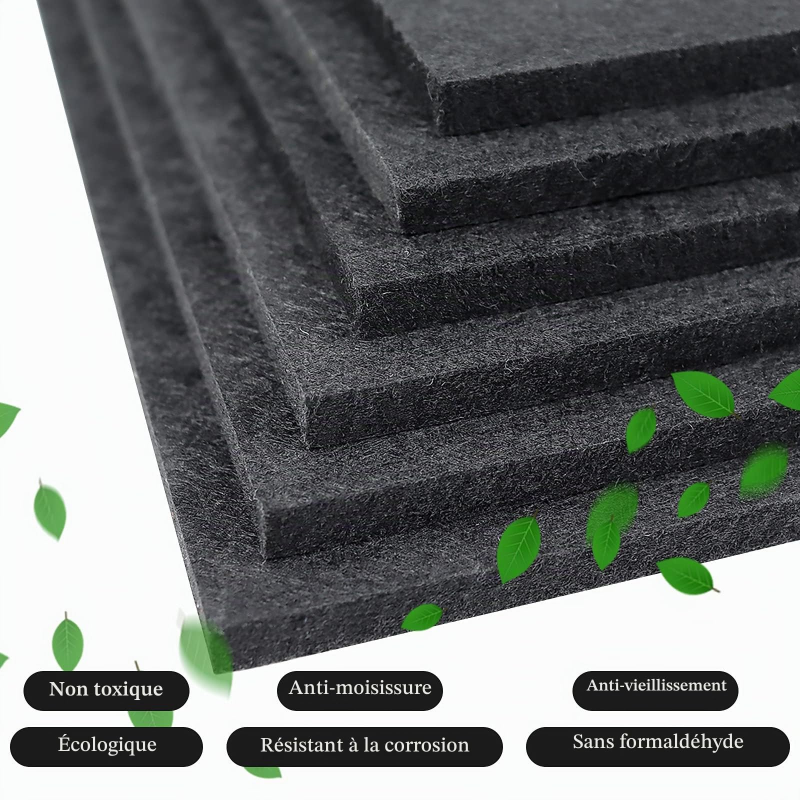 BXI Lot de 6 panneaux d'absorption acoustique haute densité - Carreaux en feutre acoustique pour décoration de plafond et murale - 400 x 300 x 9 mm (noir mat)