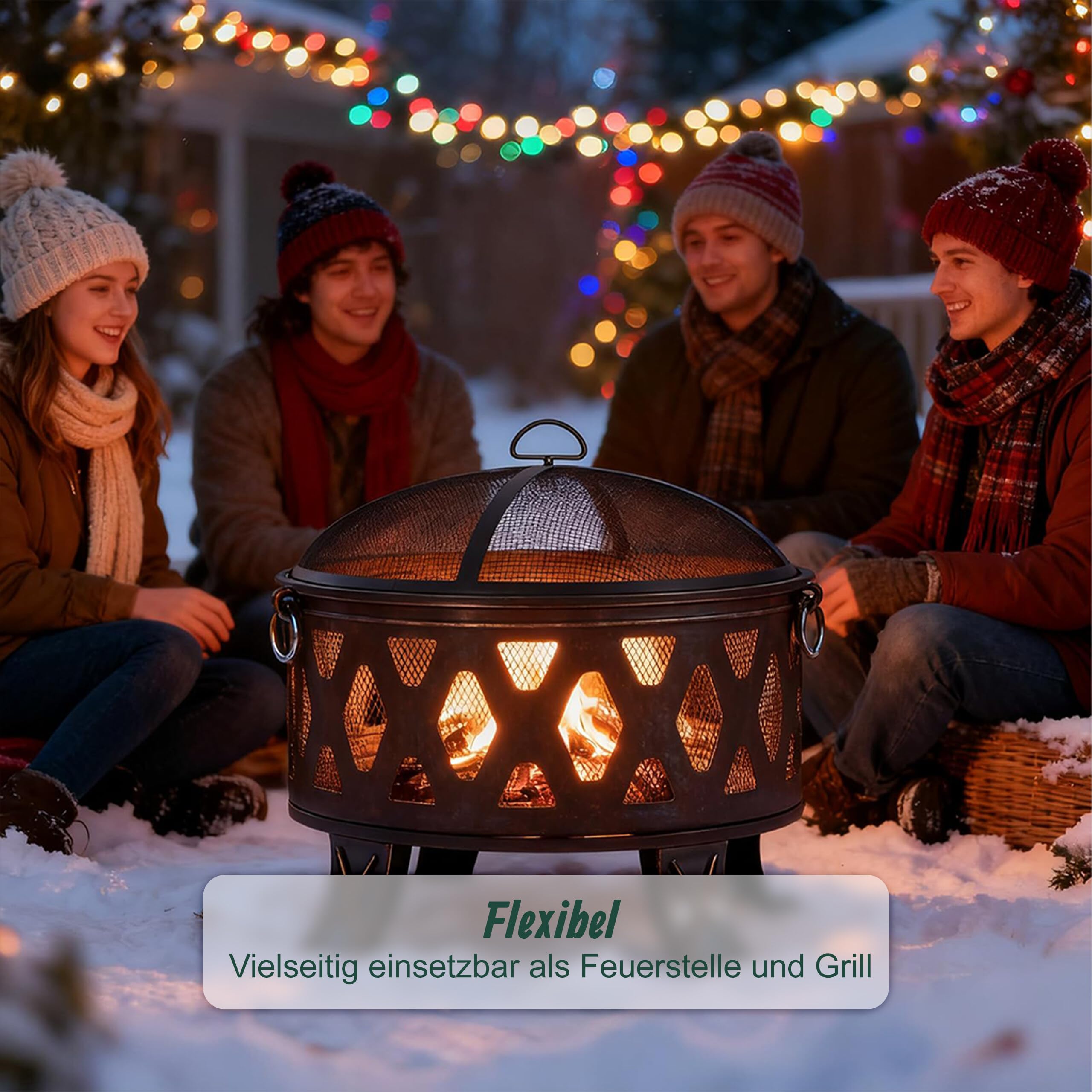 Relaxdays Feuerschale, Ø 66 cm, mit Grillrost, Funkenschutz & Schürhaken, Feuerstelle Garten, Feuerkorb, schwarz/Bronze