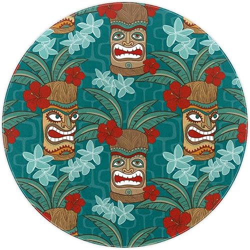 Miniatura 1 de Aloha Tiki - Mantel redondo de vinilo tropical de 60 pulgadas, mantel de vinilo impermeable con reverso de franela, mantel redondo