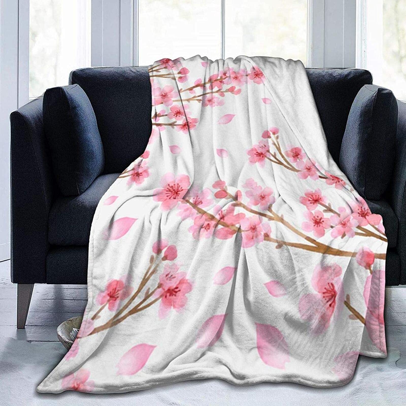 Epushow Superfine Fiber Blanket Throwing Blanket Plum Blossom Printing Super Soft Light Warm Superfine Fiber Blanket Bed Sofa Living Room All Year Round