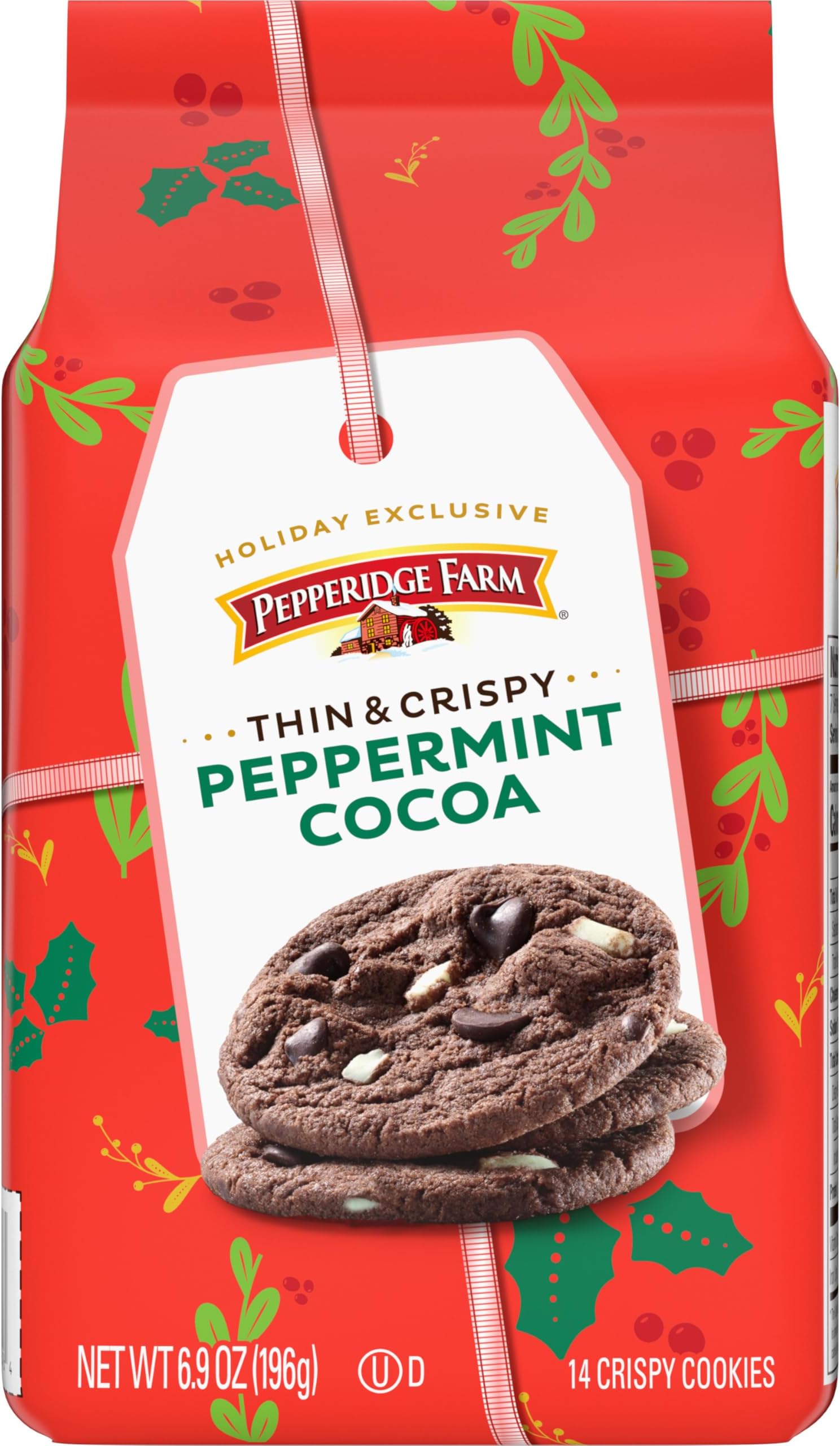 Pepperidge Farm Thin & Crispy Peppermint Cocoa Cookies, 6.9 Oz Bag