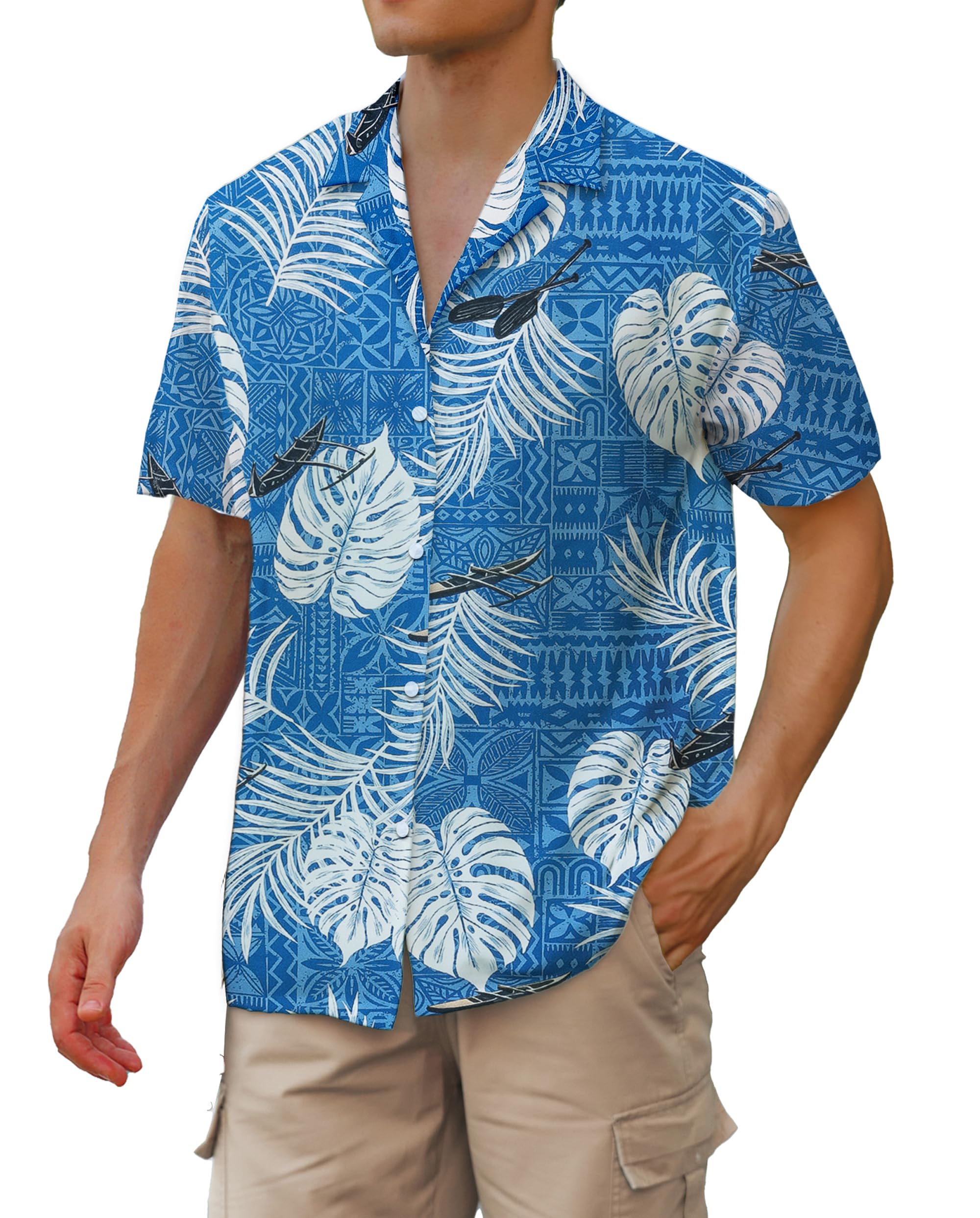 Cromoncent Hawaiian Shirt for Boy&amp;Men Short Sleeve Cuban Collar Tropical Holiday Summer Beach Shirts