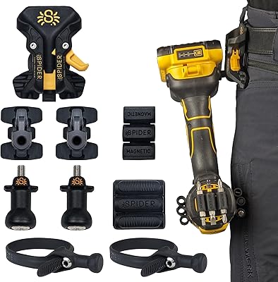 Spider Pro Tool Holster Bundle - 1 Pro Tool Holster + 2 Pro Tool Grip + 2 Pro Tool Tabs + 2 Drill Pins + 1 BitGripper + 1 Magnetic BitGripper - Compatible with All Major Brands