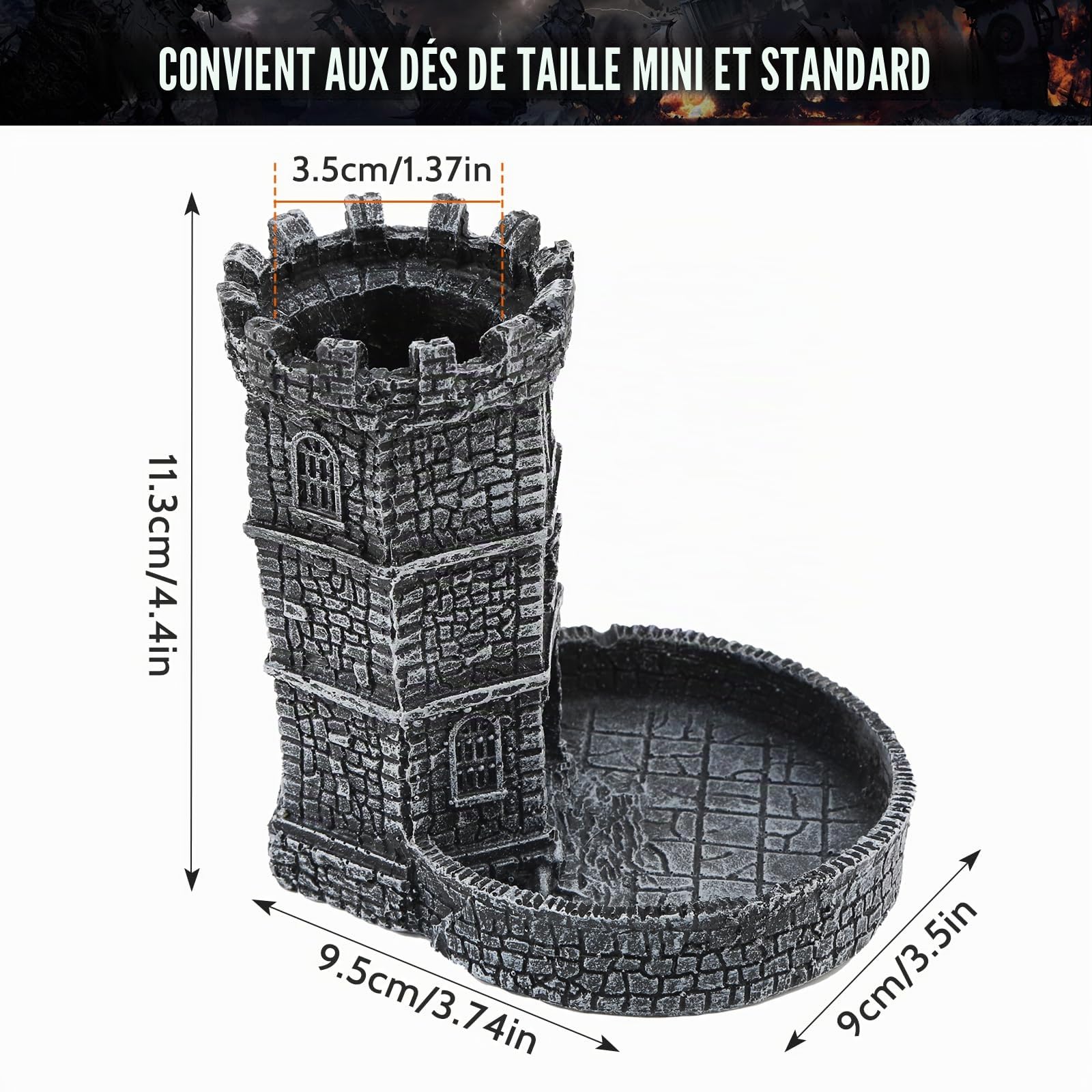 Castle Tour de dés avec plateau, tour à dés DND et plateau pour Donjons et Dragons pour jeux de société, D&D et RPG, MTG