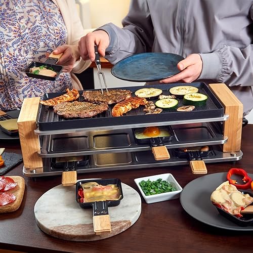 Miniatura 3 de CUSIMAX Parrilla eléctrica de mesa Raclette, parrilla interior 2 en 1 con parrilla antiadherente y placa de plancha, parrilla Raclette con marco de