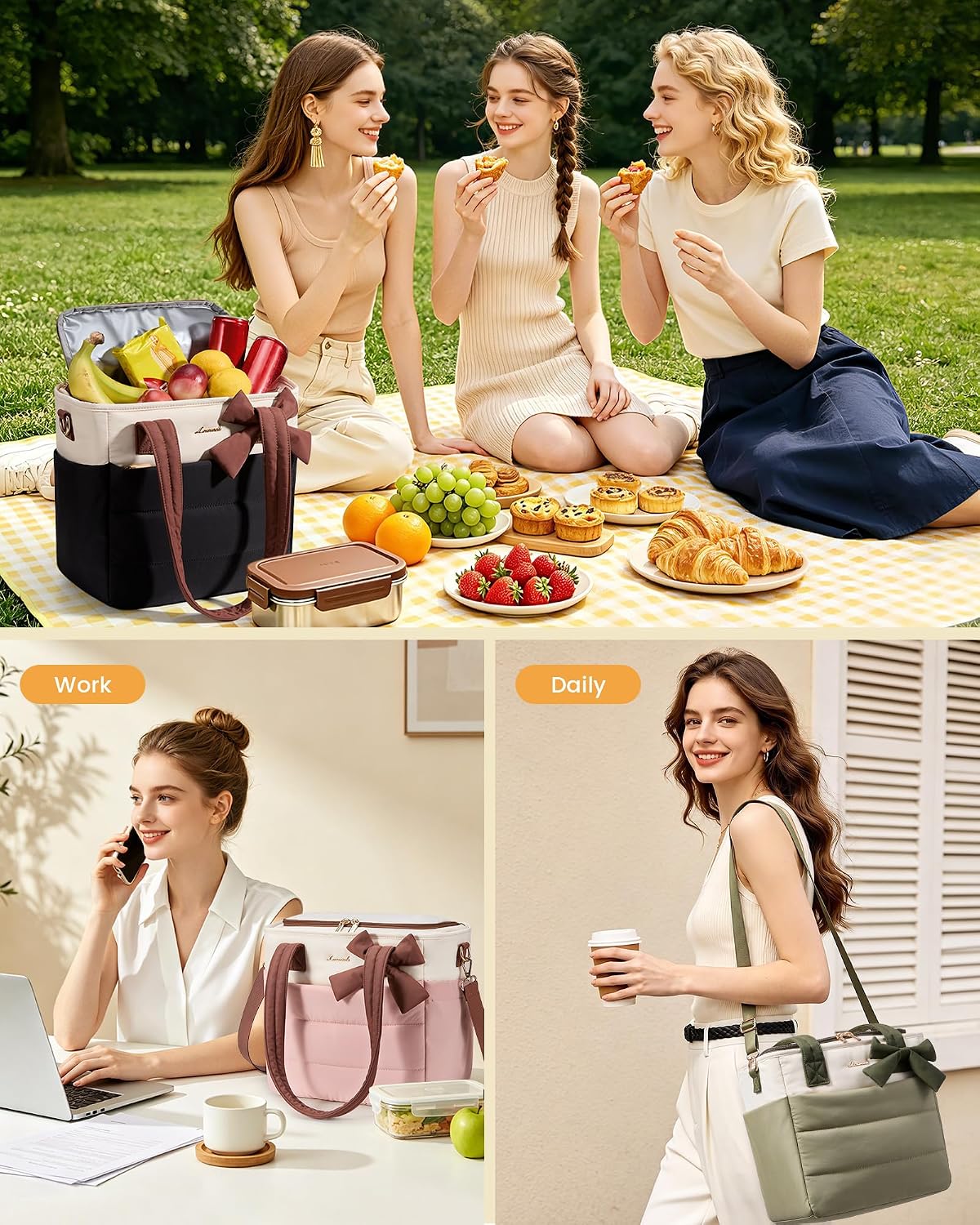 LOVEVOOK Insulated Lunch Bag Women Stylish Puffy Adult Lunch Box Cooler Bag