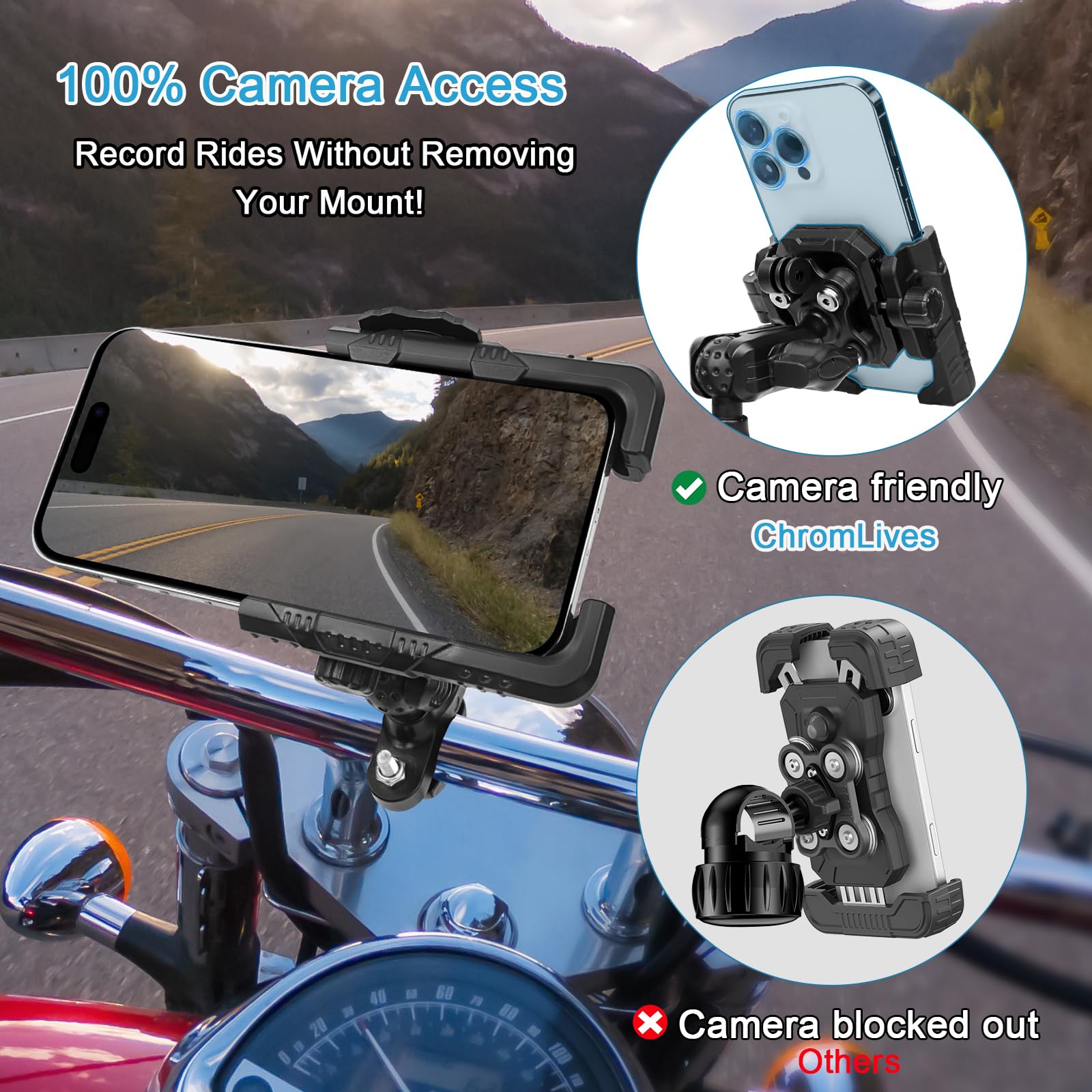 ChromLives Supporto Telefono Bicicletta【Doppio Ammortizzatore】 Supporto Cellulare da Manubrio per Moto Porta Cellulare Moto 360° Rotazione per iPhone 16 15 14 13 12 Pro Max/Huawei/Samsung/Smartphones