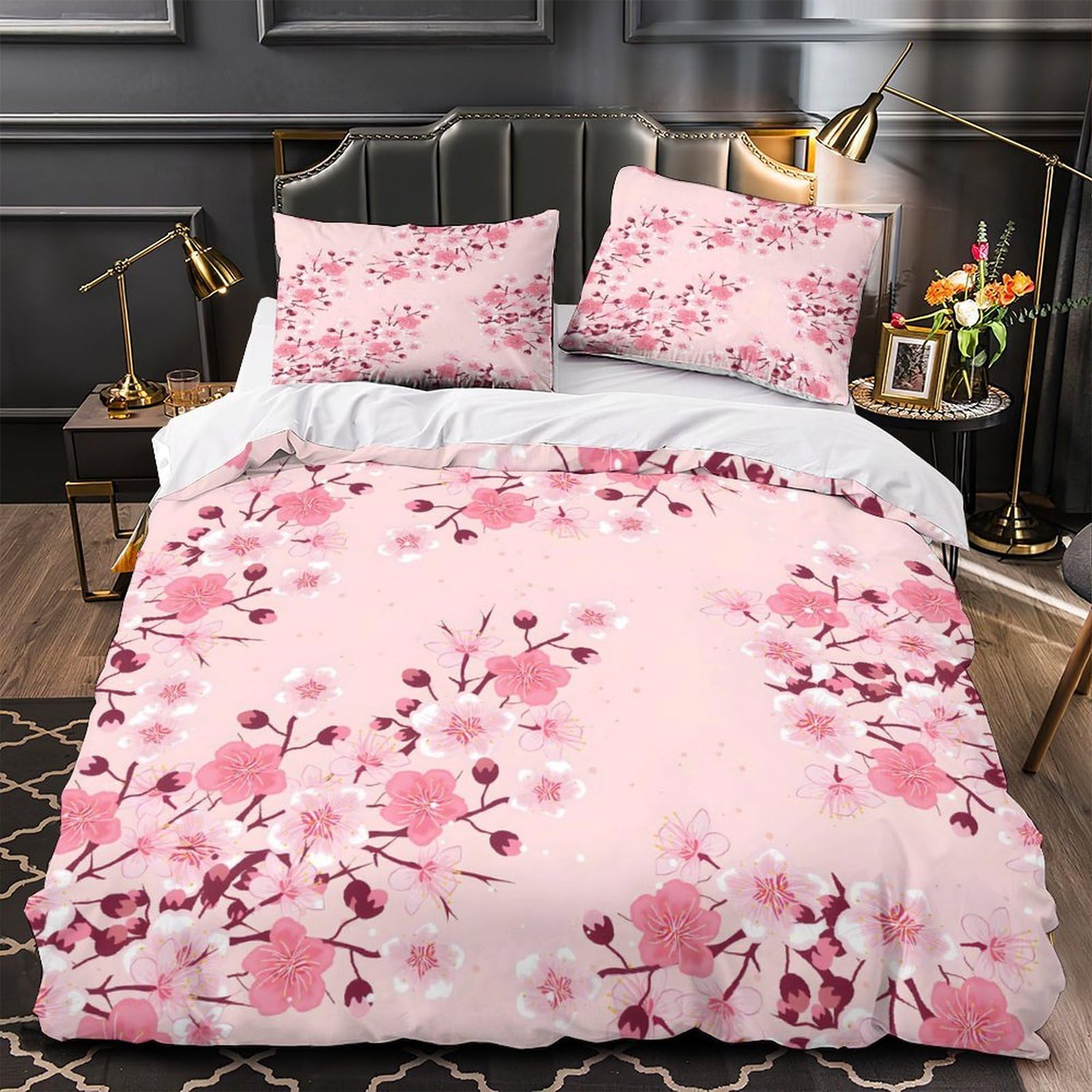 MMDASBVPE Cherry_blossoms Quilt Cover 3D Print Easy Care 3 Pieces Bed Set Hidden Zipper spring_floral_style Comforter Cover Extra Soft Hypoallergenic for Adults Kids Teens Women Youth King（220x240cm）