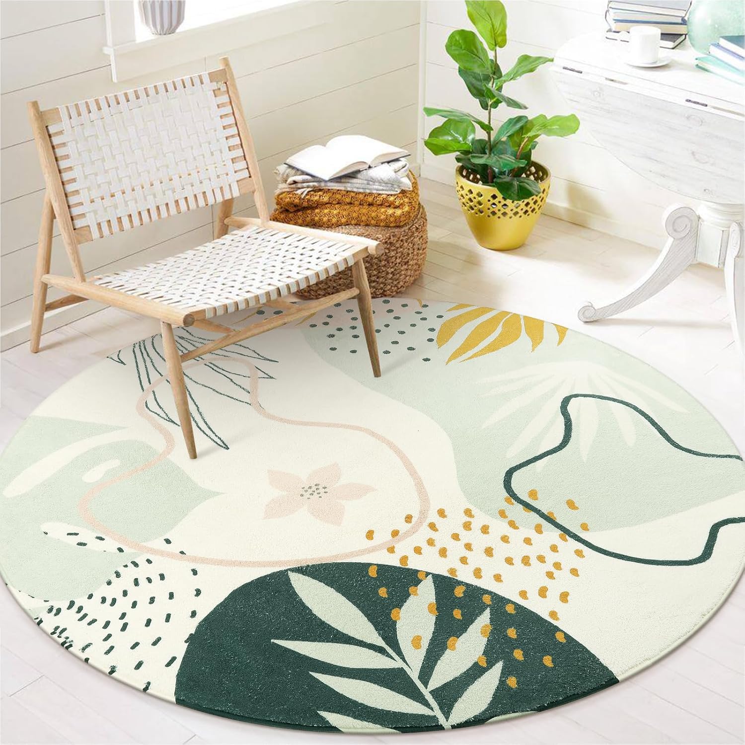 Lahome Boho Round Area Rug 3Ft Washable Round Bathroom Rug NonSlip