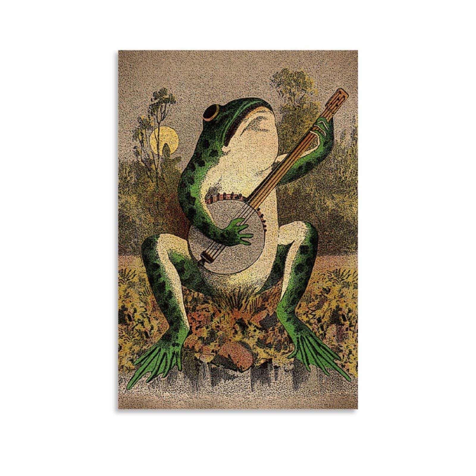 WODETA Frog Playing Music Canvas Art Poster and Wall Art Picture Print Modern Family Bedroom Decor Posters 08x12inch(20x30cm)