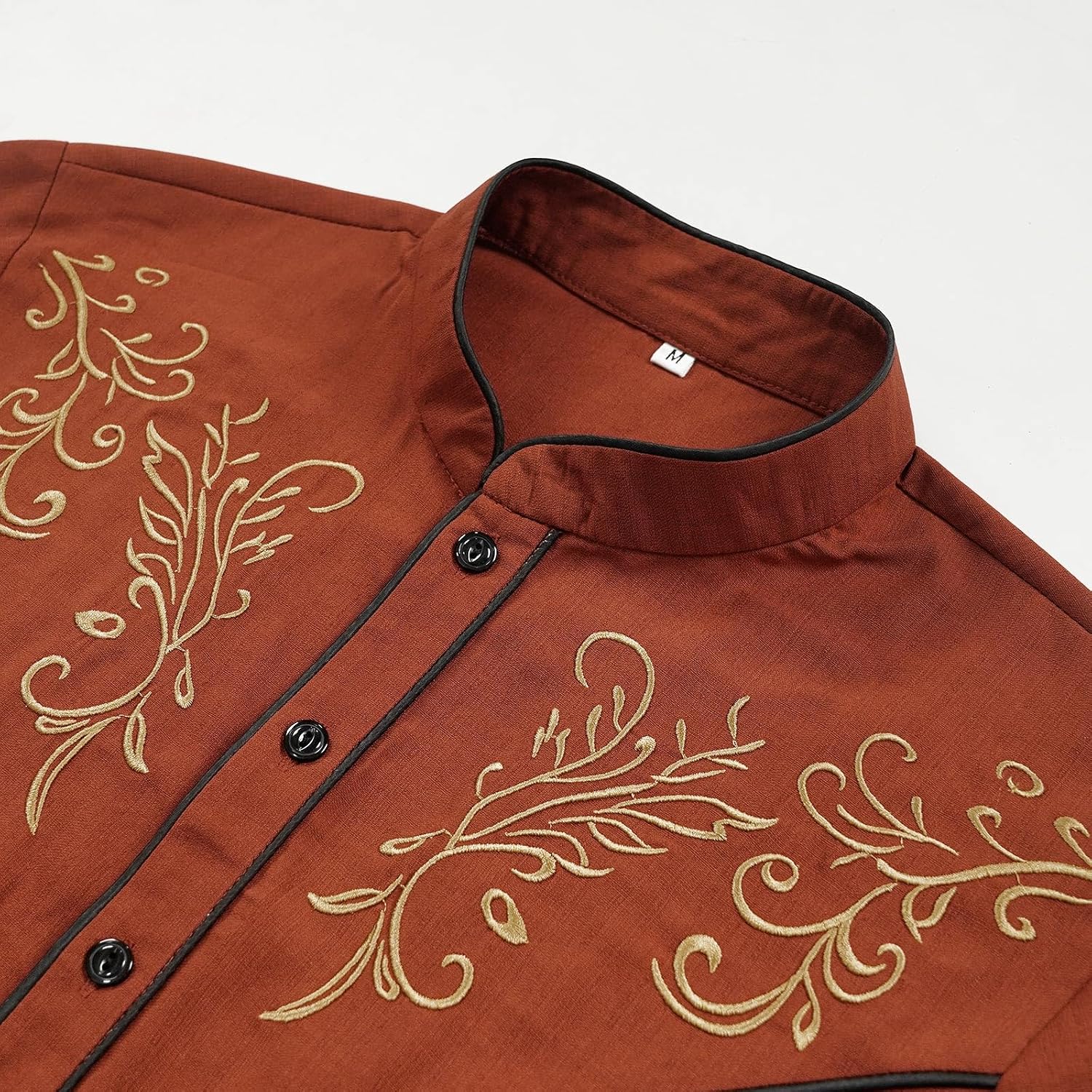 Mens Western Cowboy Shirt Embroidery Slim Fit Long Sleeve Button Down Shirt
