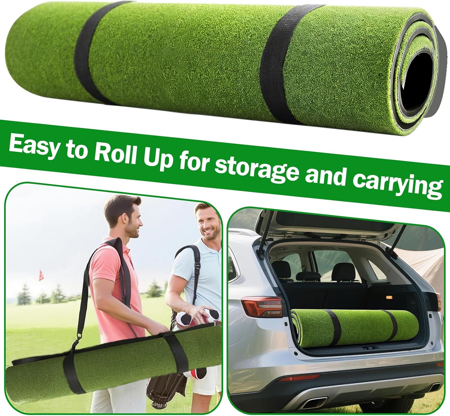 MONOJOY 5x4ft Golf Hitting Mat, Professional Practice Turf for Indoor & Outdoor Use, Shock Absorption EVA Base, Integrated Ball Tray or Dual-Turf Design, Portable Carrying Strap