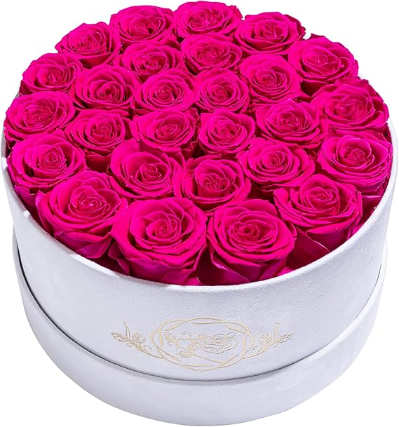 27 Flowers in a Luxury Suede Box, Birthday Gifts for Women, Preserved Flowers, Mothers Day Roses Gift for Mom, Hot Pink