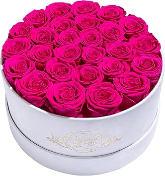 27 Flowers in a Luxury Suede Box, Birthday Gifts for Women, Preserved Flowers, Mothers Day Roses Gift for Mom, Hot Pink