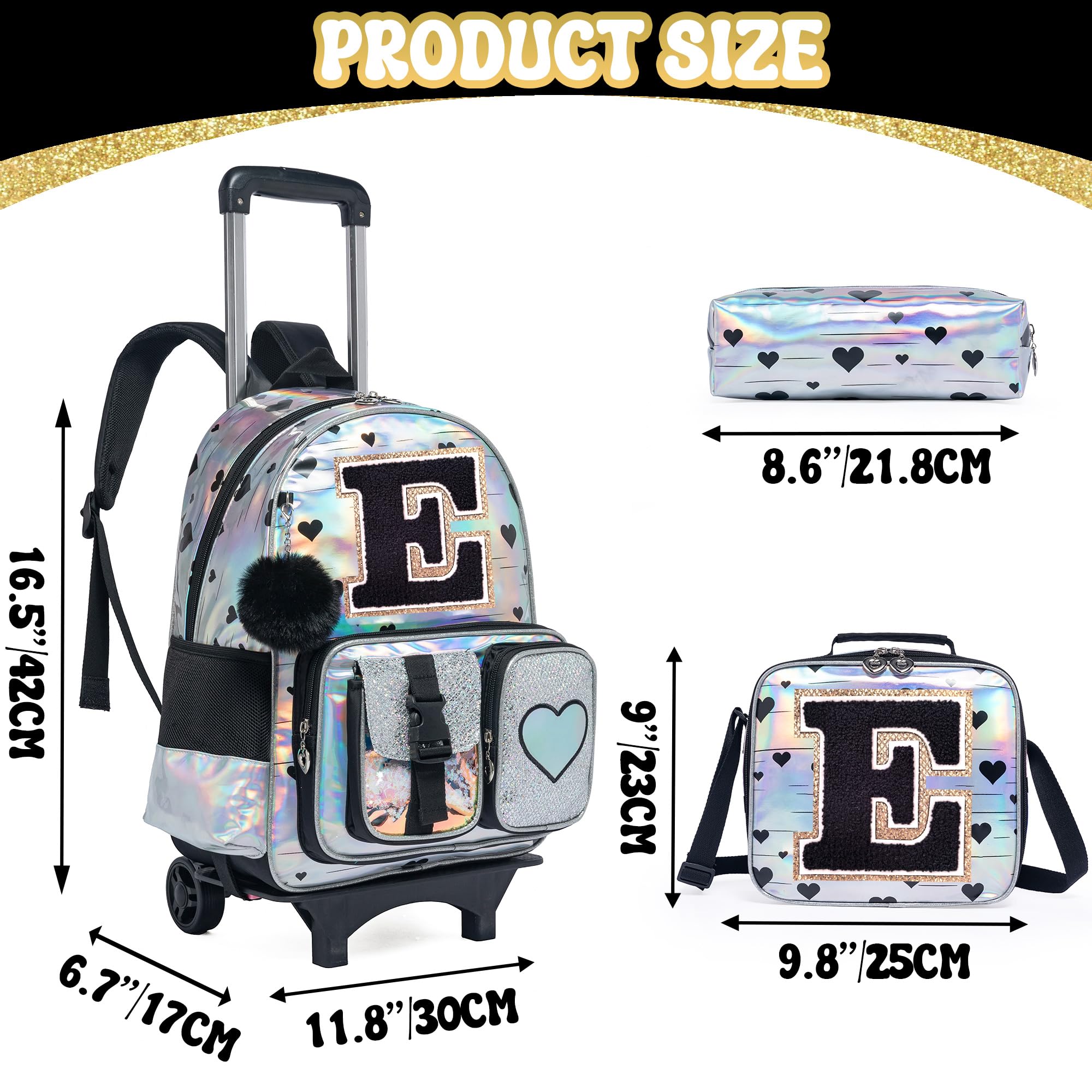 HTgroce Cartable a Roulette Fille Primaire Sac Trolley avec Sac Repas Trousse à Crayons