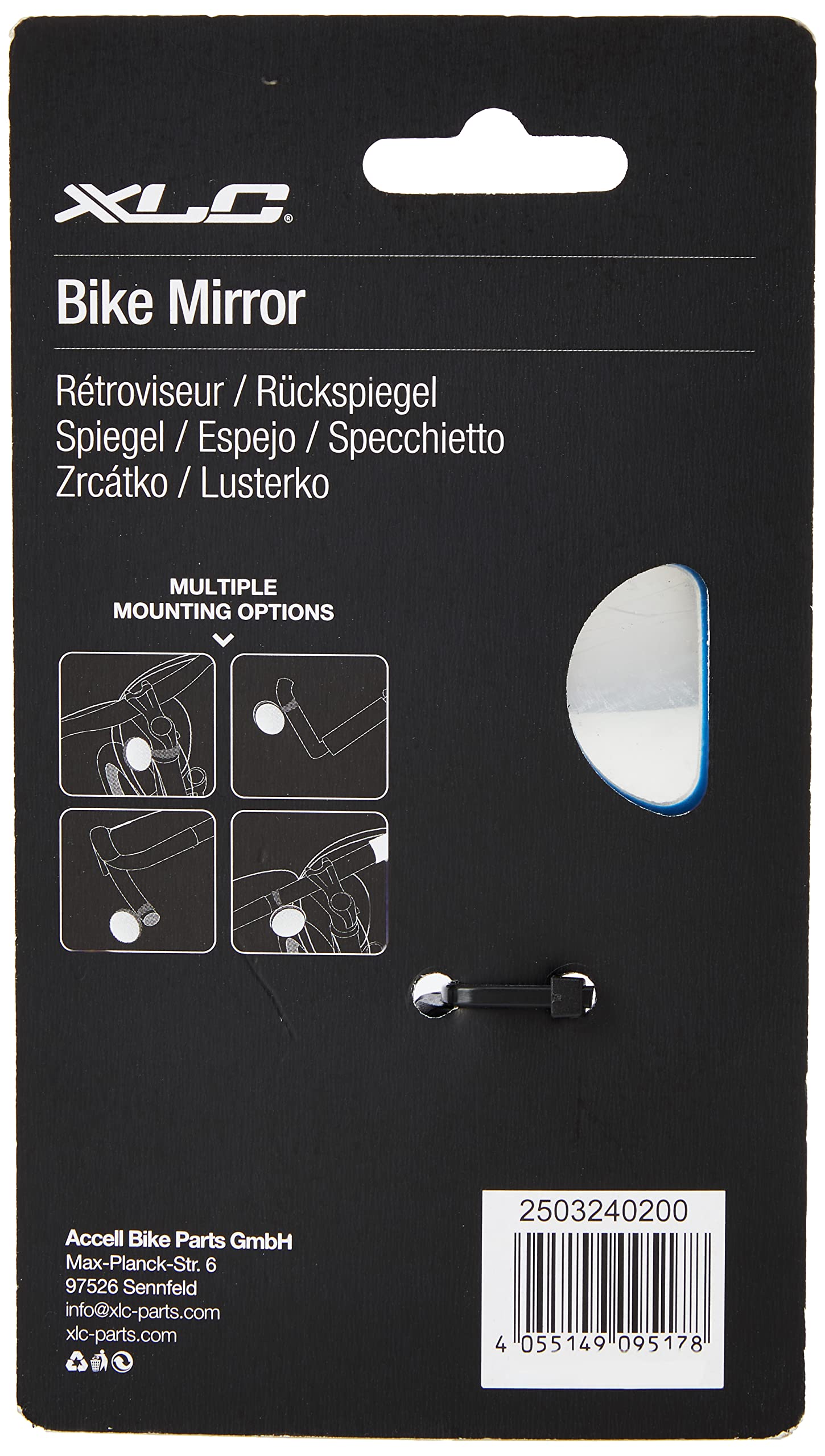 Rétroviseur Vélo XLC MR-K03 - 60mm, Angle Réglable 20° - Verre Convexe Résistant Aux Chocs